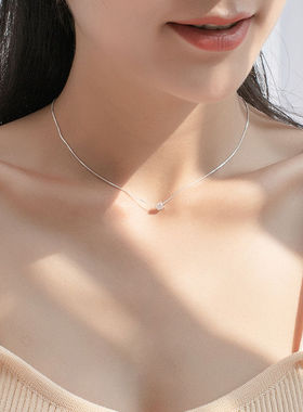 纯银项链女韩版简约个性几何方糖