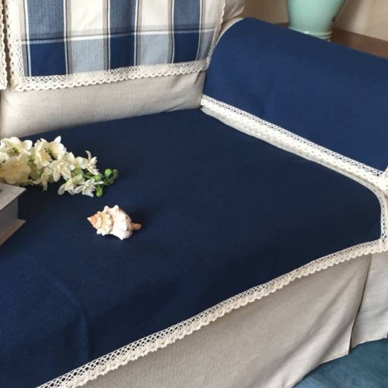 新款地中海风情纯色沙发巾棉麻现代纯色布艺深蓝色沙发垫
