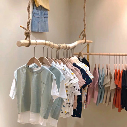 服装店树枝挂衣杆女男童装店橱窗展示架民宿吊架货架悬挂架木棍杆 - 图1