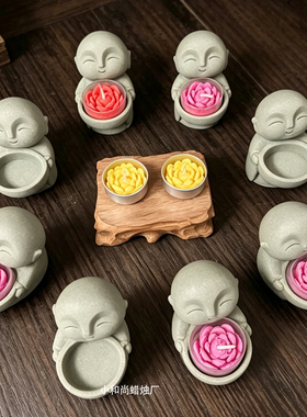 小和尚禅意灯座新中式个性可爱创意摆件桌面庭院茶桌古风创意烛台