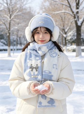 可爱卡通小猫女秋冬仿水貂绒软糯保暖学生情侣百搭围脖氛围感礼物