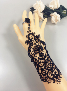 日韩风复古黑色蕾丝摄影手链戒指