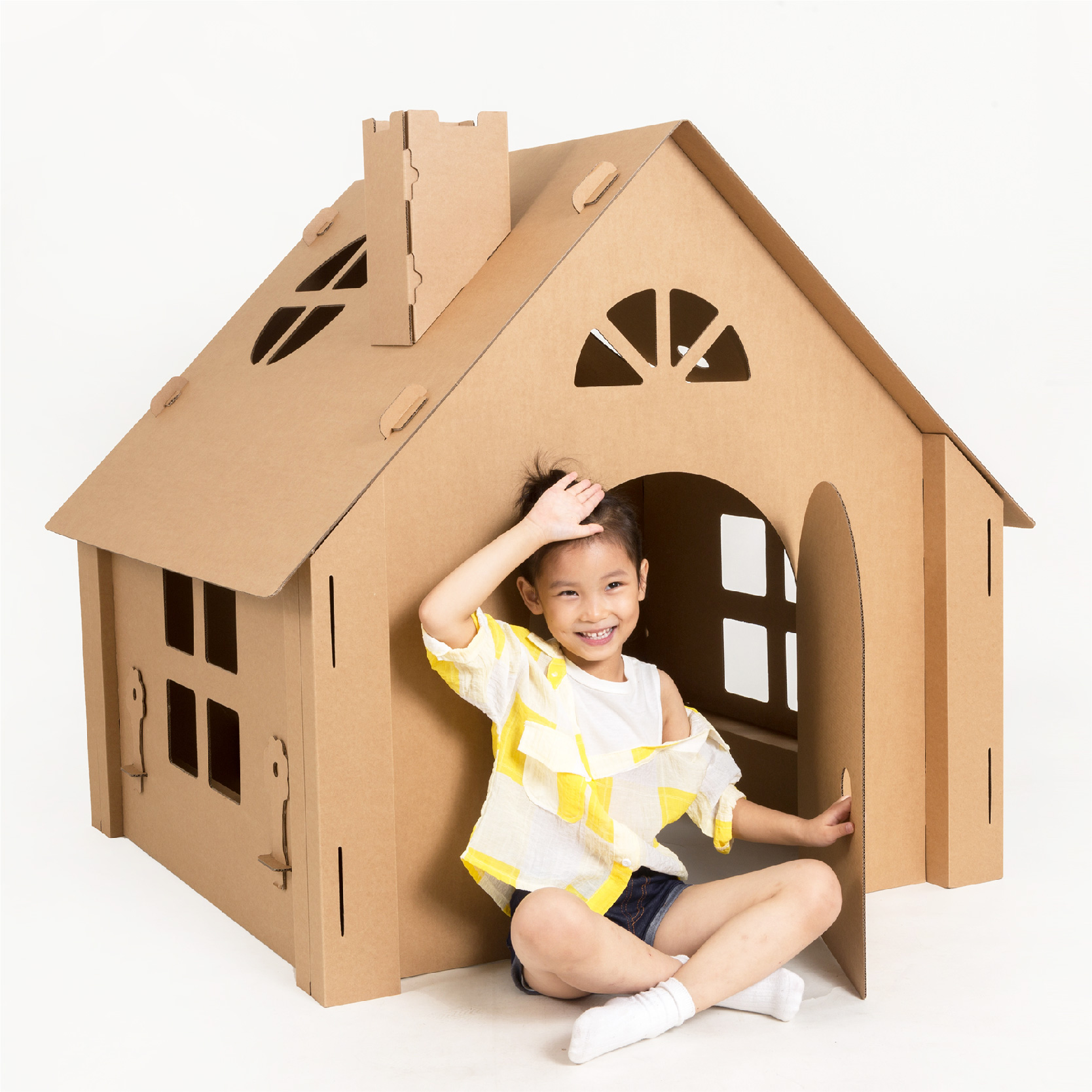 儿童房子纸板帐篷公主游戏屋纸箱壳皮城堡涂鸦玩具DIY圣诞屋 - 图0