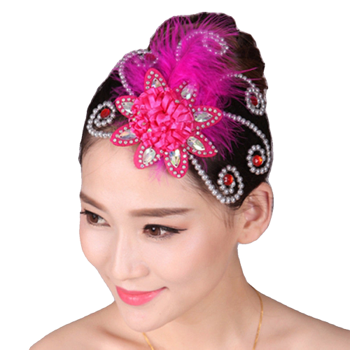 新款羽毛舞蹈头饰头花发夹头戴式秧歌广场舞古典舞中国风演出头花 - 图3