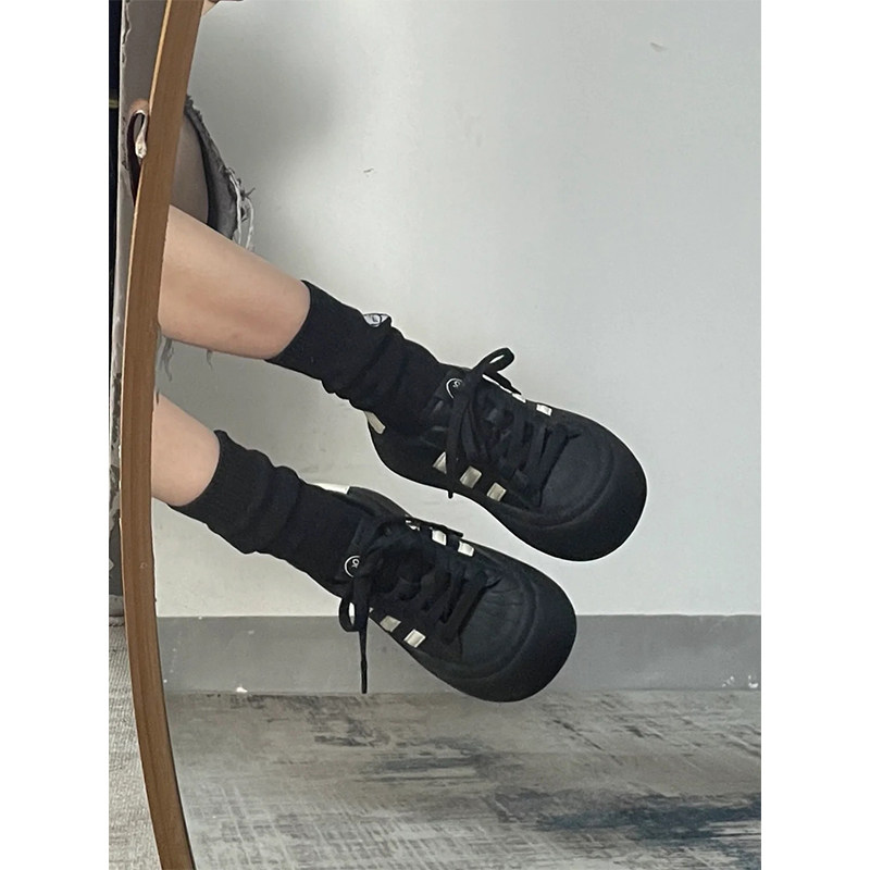 香港厚底德训鞋女2025春秋新款百搭贝壳鞋运动增高休闲圆头小黑鞋,淘宝优惠券,粉丝福利购,淘宝优惠卷