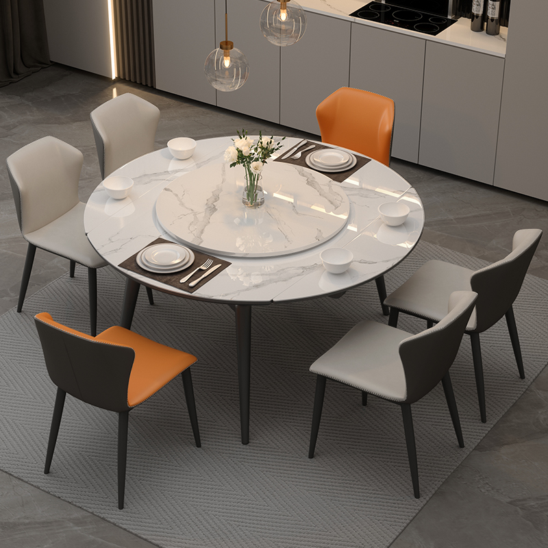 白蜡实木岩板全托底板方圆可伸缩两用现代简约轻奢折叠小户型餐桌 - 图2