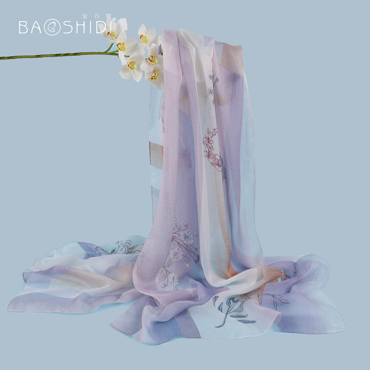 宝石蝶雪纺长薄款百搭桑蚕丝丝巾 宝石蝶服饰围巾/丝巾/披肩