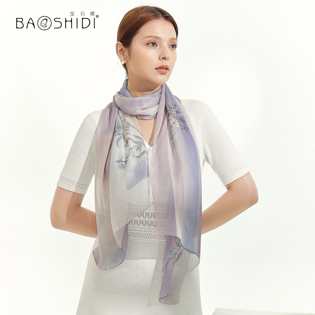 宝石蝶雪纺长薄款百搭桑蚕丝丝巾 宝石蝶服饰围巾/丝巾/披肩