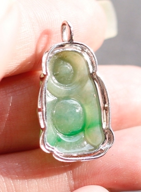 老货回流缅甸天然祖母绿色翡翠红翡925银镀金18k金Vintage吊坠女