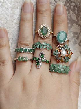 欧美天祖母绿透辉石925银戒指