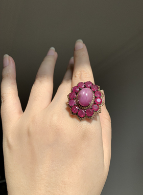 欧洲复古珠宝|欧美回流进口天然红宝石925银镀金艺术设计戒指