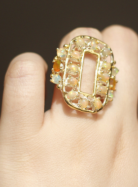 天然欧泊帝王黄水晶橄榄石戒指