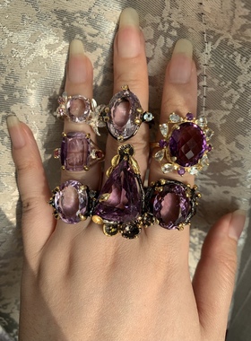 天然紫水晶红宝石925银戒指