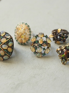 意大利进口欧泊祖母绿925银戒指