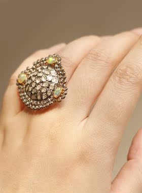 英国进口钻石欧泊925银戒指