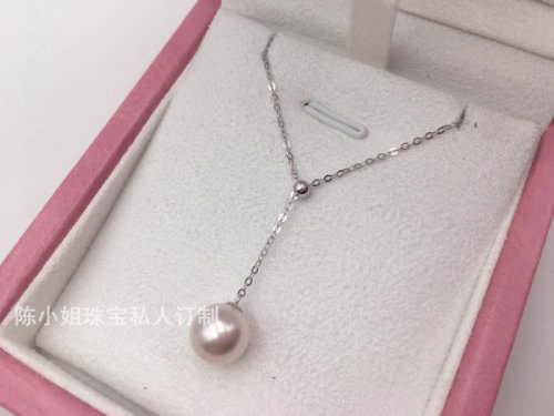 18k金淡水珍珠吊坠锁骨项链正圆无暇Y字型可调节单颗珍珠颈链女式 - 图1