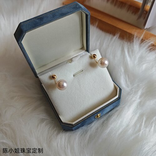 18k金黄金两用珍珠耳环耳钉天然正圆一款二戴乔妹同款金豆耳坠女 - 图0