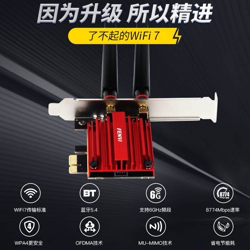 Fenvi WiFi7无线网卡BE200英特尔AX210台式机电脑5374M千兆三频2.4G/5G/6G蓝牙5.2千兆PCIE接口wifi接收器-图0