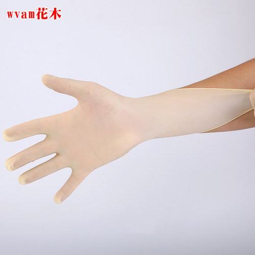 米黄色乳胶手套防尘手套无尘室橡胶手套净化一次性无粉尘9寸12寸 - 图2