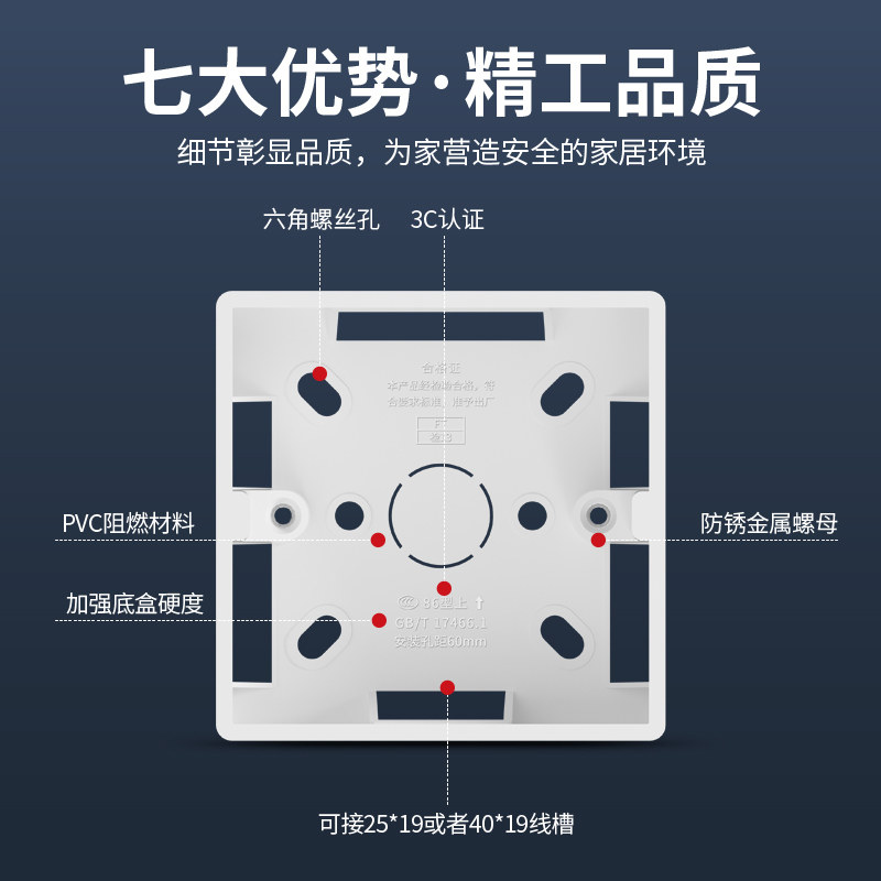 国际电工加厚86型开关插座面板明装底盒PVC接线盒通用金色灰色_虎窝淘