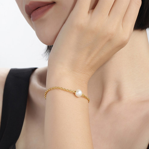明牌珠宝黄金复古珍珠手链t足金淡水珍珠归真时尚女士手链AFK0234 - 图3