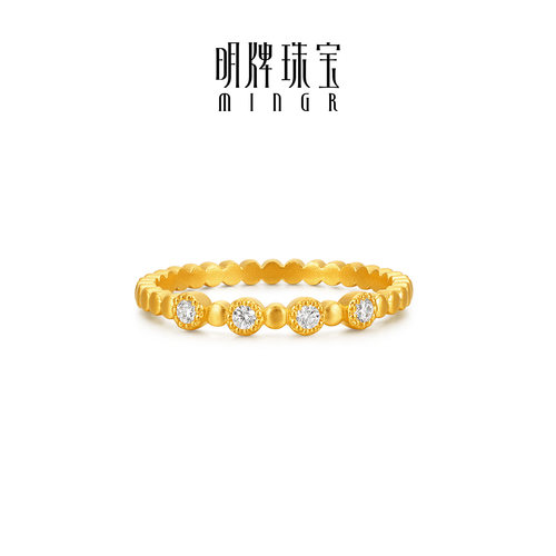 明牌珠宝光年迹古法黄金戒指 足金锆石镶嵌吉运连珠指环AFM0428 - 图0