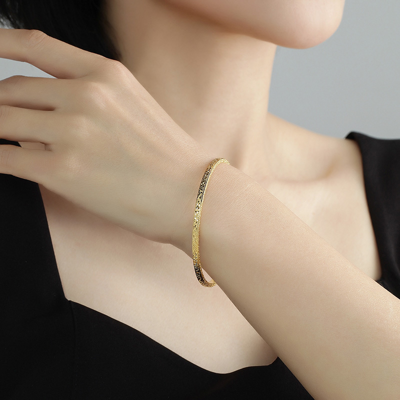 明牌珠宝黄金碎碎金圆镯t足金亮片花纹手镯时尚实心女士镯AFI0257 - 图3