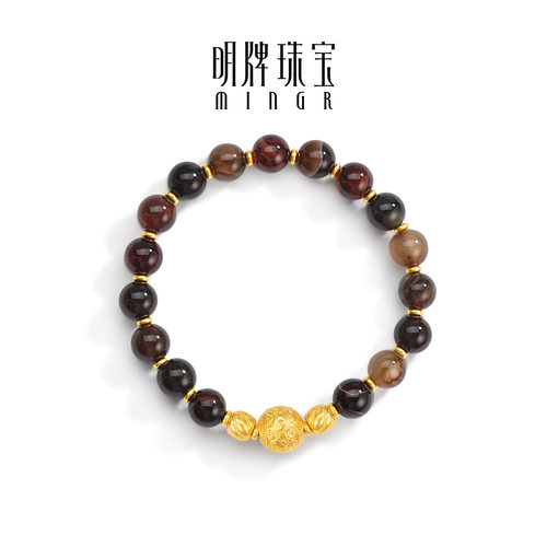 明牌珠宝t云锦华年古法黄金手串多宝系列玛瑙祥云纹黄金珠AFK0530 - 图0