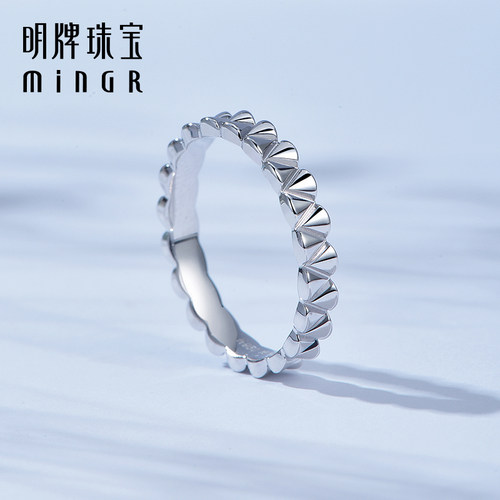 明牌珠宝铂金潮生戒指 Pt950白金戒圈波光简约女款指环BFM0085 - 图2
