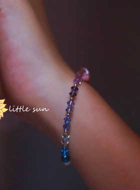 太阳原创设计 进口奥地利水晶渐变春夏糖果彩虹925纯银超闪手镯