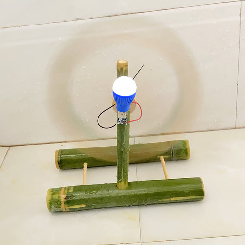 有水流动力发电的竹水车发电机儿童戏小水车教研手工水利发电模型 - 图2