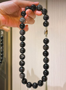 个性夸张大颗粒银黑曜石项链颈链