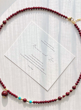 施家珍珠红色项链拼色颈链锁骨链