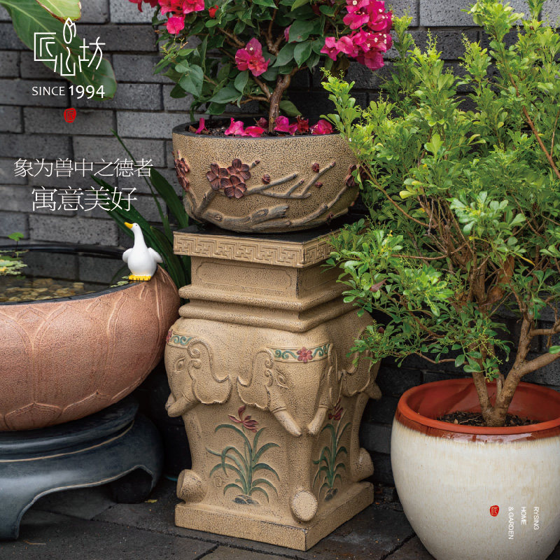 匠心坊中式花园大象石墩摆件户外庭院别墅装饰盆景阳台造景花盆,淘宝优惠券,粉丝福利购,淘宝优惠卷