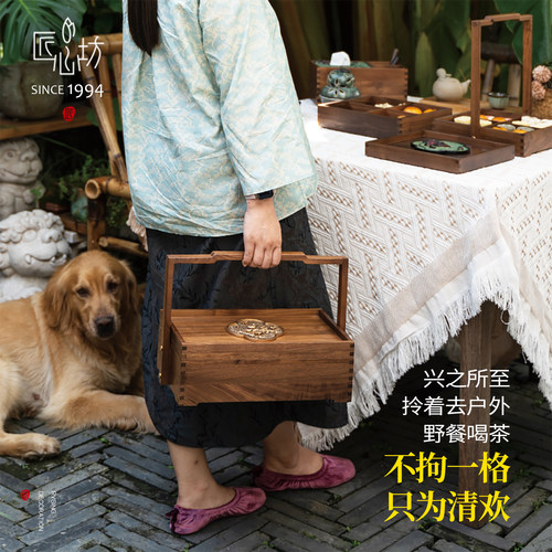 匠心坊中式糕点摆台实木木质托盘古风点心盒手提食盒复古茶歇摆件 - 图0