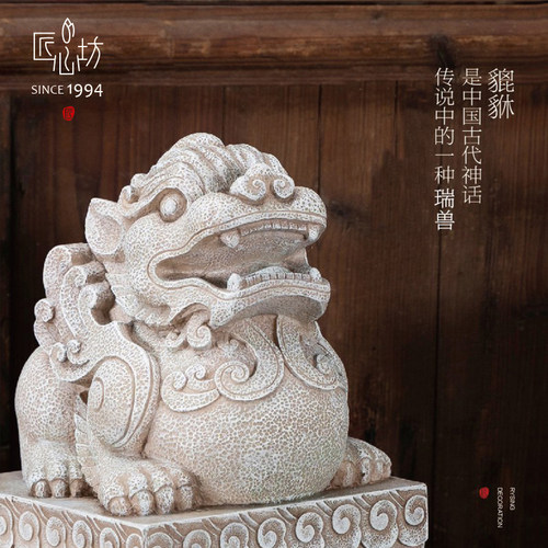 匠心坊中式庭院造景布置石柱别墅门口貔貅摆件户外花园仿古拴马柱 - 图2