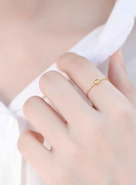 18k蹦迪金转运珠戒指女小众设计感高级轻奢气质百搭食指戒新爆款