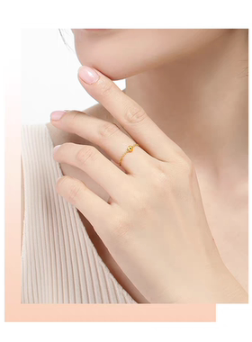 18k转运珠戒指金珠链条指环路路通O链细戒k金豆豆女尾戒