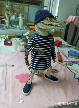 鳄鱼摆件造型可爱带衣服帽子适合家居装饰或拍照道具