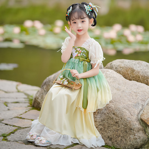 汉服女童夏款短袖2026新款儿童古风襦裙超仙古装中国风连衣裙演出 - 图1