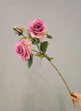 高档3头保湿玫瑰花仿真花客厅摆设花束餐桌干花插花新款装饰摆件
