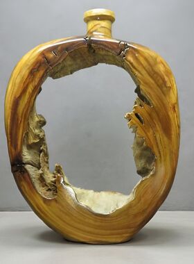 中式禅意香樟木雕玄关摆件