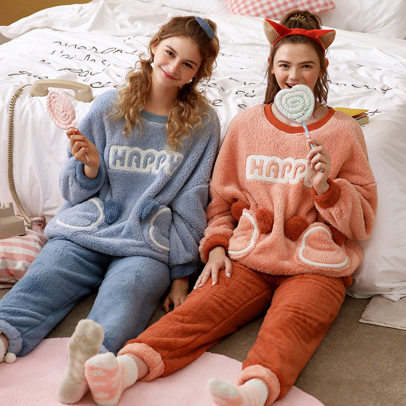 雪尔绵秋冬闺蜜睡衣长袖北极绒韩版 雪尔绵睡衣/家居服套装