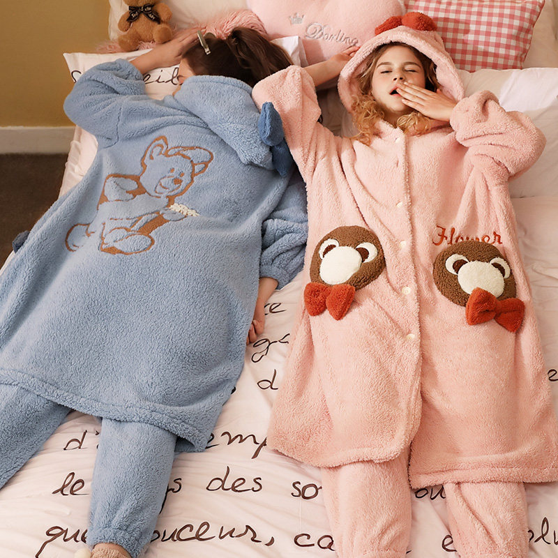 雪尔绵秋冬闺蜜睡衣开衫长袖北极绒 雪尔绵睡衣/家居服套装