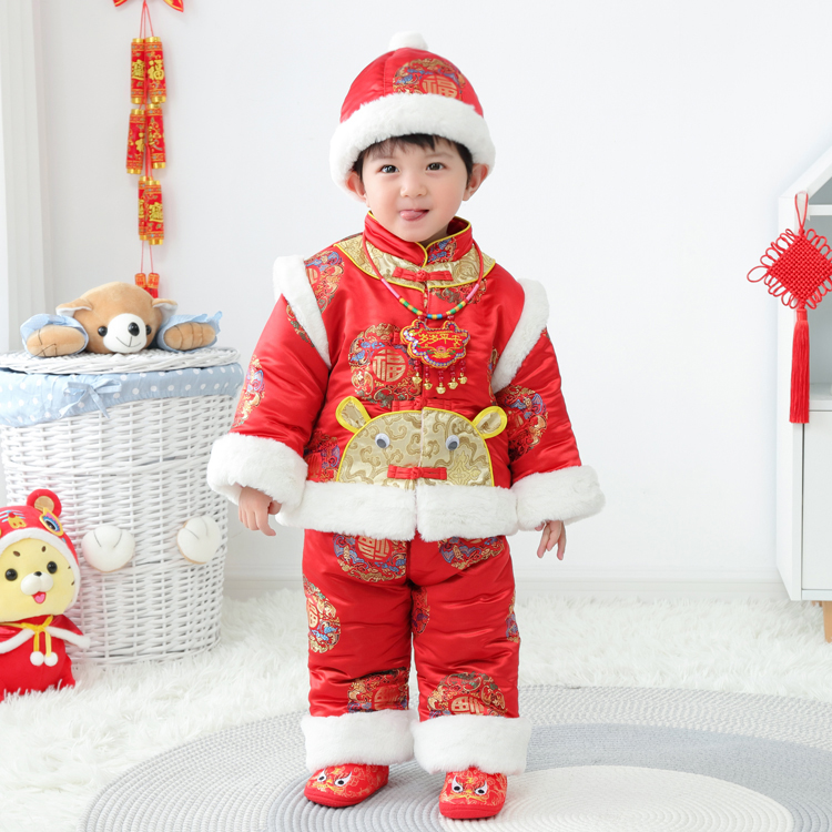 抓周礼服新年唐装冬季男女宝宝一周岁衣服百天婴幼儿生日拜年服厚