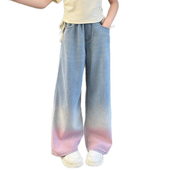 春秋新款女童牛仔裤渐变色阔腿裤宽松直筒裤2025儿童休闲中大,淘宝优惠券,粉丝福利购,淘宝优惠卷