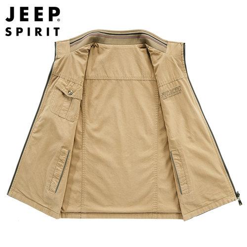 JEEP吉普纯棉双面穿马甲男士秋冬季中年坎肩马夹加棉钓鱼背心外套 - 图2