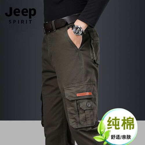 JEEP吉普男装春秋季2024新款工装裤男宽松直筒大码多口袋休闲长裤 - 图0