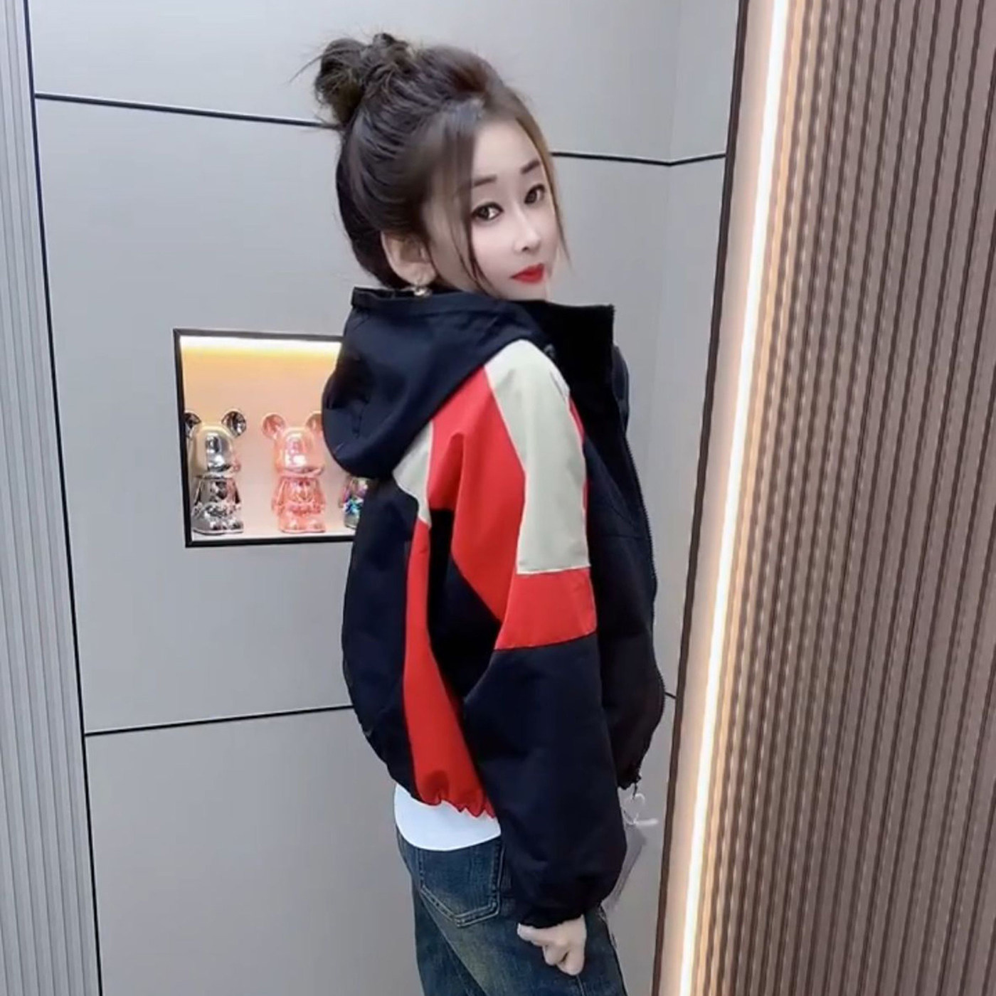 秋冬新款宽松显瘦夹棉冲锋衣外套女拼色设计连帽百搭休闲保暖上衣,淘宝优惠券,粉丝福利购,淘宝优惠卷