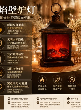 LED仿真火焰灯ins仿真壁炉灯假火炉装饰家用卧室氛围灯火焰台灯新